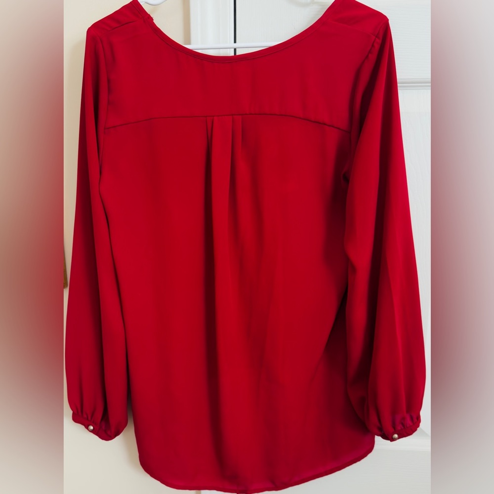 Xhilaration 100% Polyester Red w/ Beautiful Print Woman’s Large Long Sleeve‎ Top - Picture 6 of 6